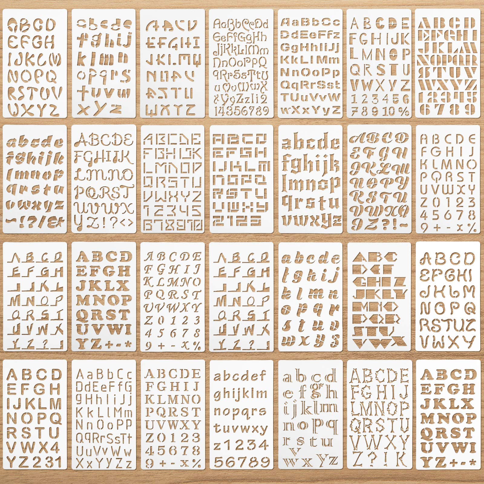 28 Pieces Letter and Number Stencils Reusable Plastic Letter Stencils Alphabet Journal Stencils Font Templates for Notebook, Diary, Scrapbook, DIY Drawing Template on Wood Glass Door Holiday Decor