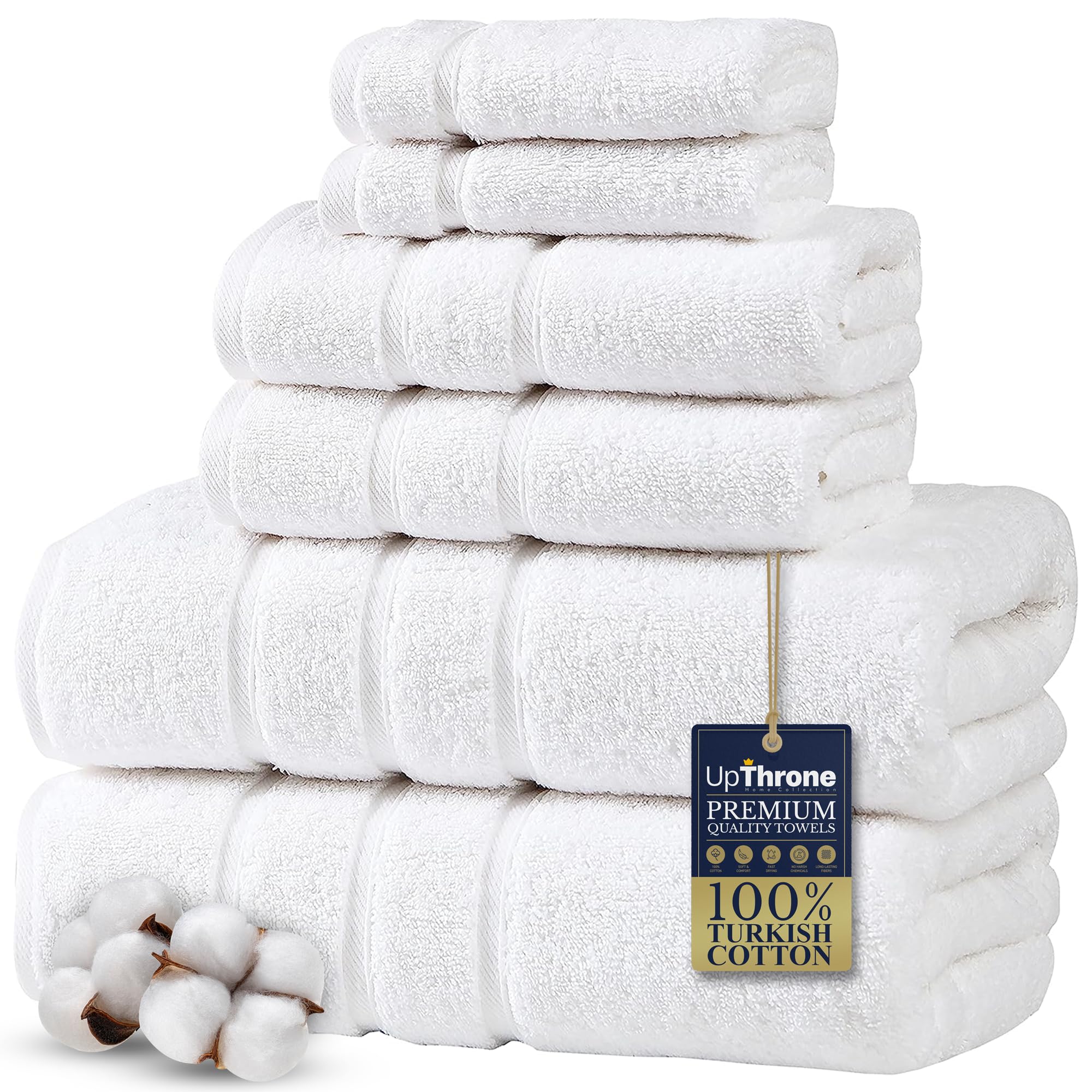 Luxury 6-Piece 100% Cotton White Turkish Bath Towel Set - Plush, Absorbent, and Thick