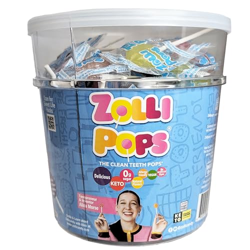 Zollipops Clean Teeth Pops, Anti Cavity Lollipops, Delicious Assorted Flavors, 1 LB Tub