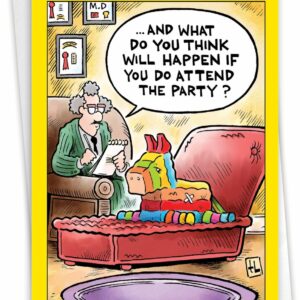 NobleWorks - 1 Funny Birthday Card Cartoons - Hilarious Comic Humor, Notecard with Envelope - Pinata Therapy C9325BDG