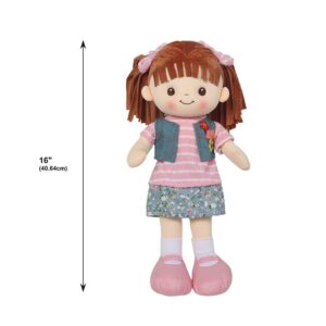 Linzy Toys, 16" Little Sweet Hearts Interactive Soft Plush RAG Doll, Embroidered FACE & Removable Clothes, Educational Doll, Muñecas de trapo para niña, First Doll for Kids (90958) , Floral