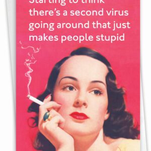 NobleWorks - 1 Funny Retro Birthday Card with Envelope - Hilarious Vintage Humor, Grown-Up Birthday Greeting - Second Virus C9367BDG