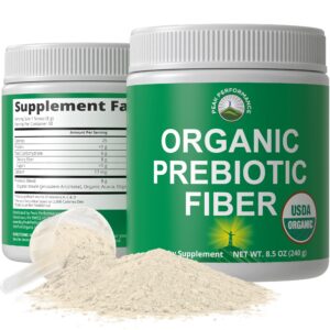 organic prebiotic fiber 3-in-1 vegan powder for gut health. usda organic raw whole food plant based prebiotics digestive supplement with organic inulin (jerusalem artichoke), acacia fibers, sunfiber