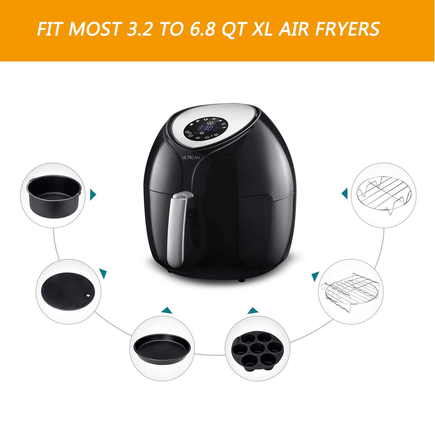 7 Inch Air Fryer Accessories Set of 8 Compatible with 3.2QT - 6.8QT Air Fryers