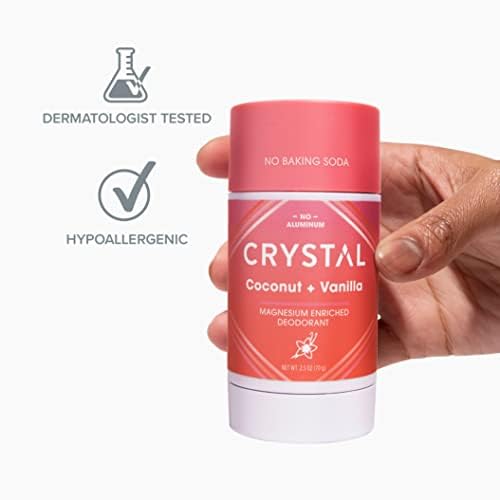 Crystal Magnesium Solid Stick Natural Deodorant, Non-Irritating Aluminum Free Deodorant for Men or Women, Safely and Effectively Fights Odor, Baking Soda Free, Coconut + Vanilla, 2.5 oz