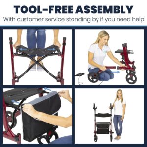 Vive Mobility Upright Walker with Seat - Stand Up Rollator, Arm Rests, Heavy Duty, Folding Medical Aid Scooter for Elderly, Seniors - Walking Assist, Foldable Transport Chair - 300 lb Capacity