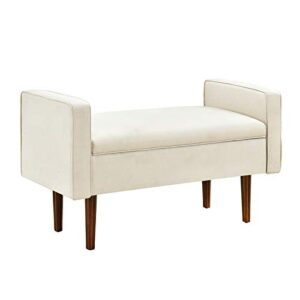 home fare mid century upholstered bench with storage - cream fabric