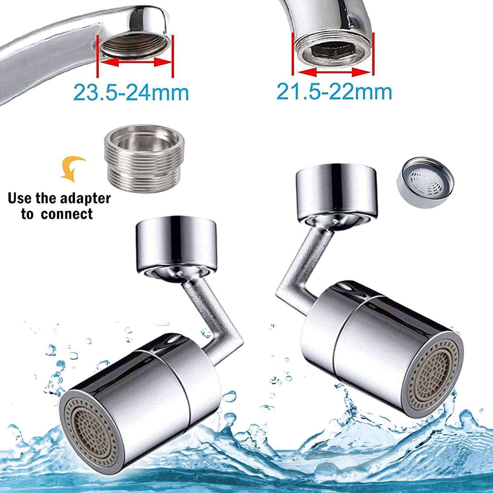 OUPUSES Newest Universal Splash Filter Faucet, 720° Rotatable Faucet Sprayer Head with Durable Copper, Anti-Splash Movable Tap Head Water Saving, Faucet Aerator Leakproof Design with Double O-Ring