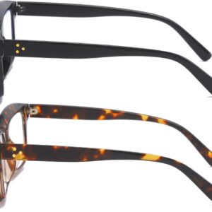 REAVEE 2 Pack Oprah Style Oversized Reading Glasses for Women Men Blue Light Blocking, Ladies Stylish Retro Square Large Computer Readers (Black/Leopard 1.5x)