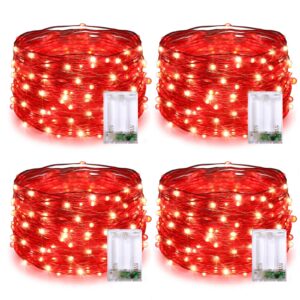 jmexsuss 4 pack 50 led red fairy lights battery operated, 16.1ft mini firefly starry lights, red string lights for bedroom wedding party christmas halloween decorations