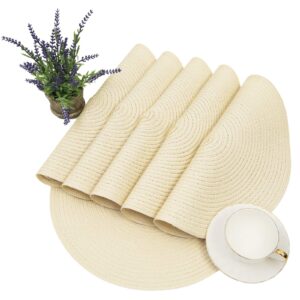 SHACOS Round Braided Placemats Set of 6 Round Table Mats for Dining Tables 15 inch (Cream, 6)