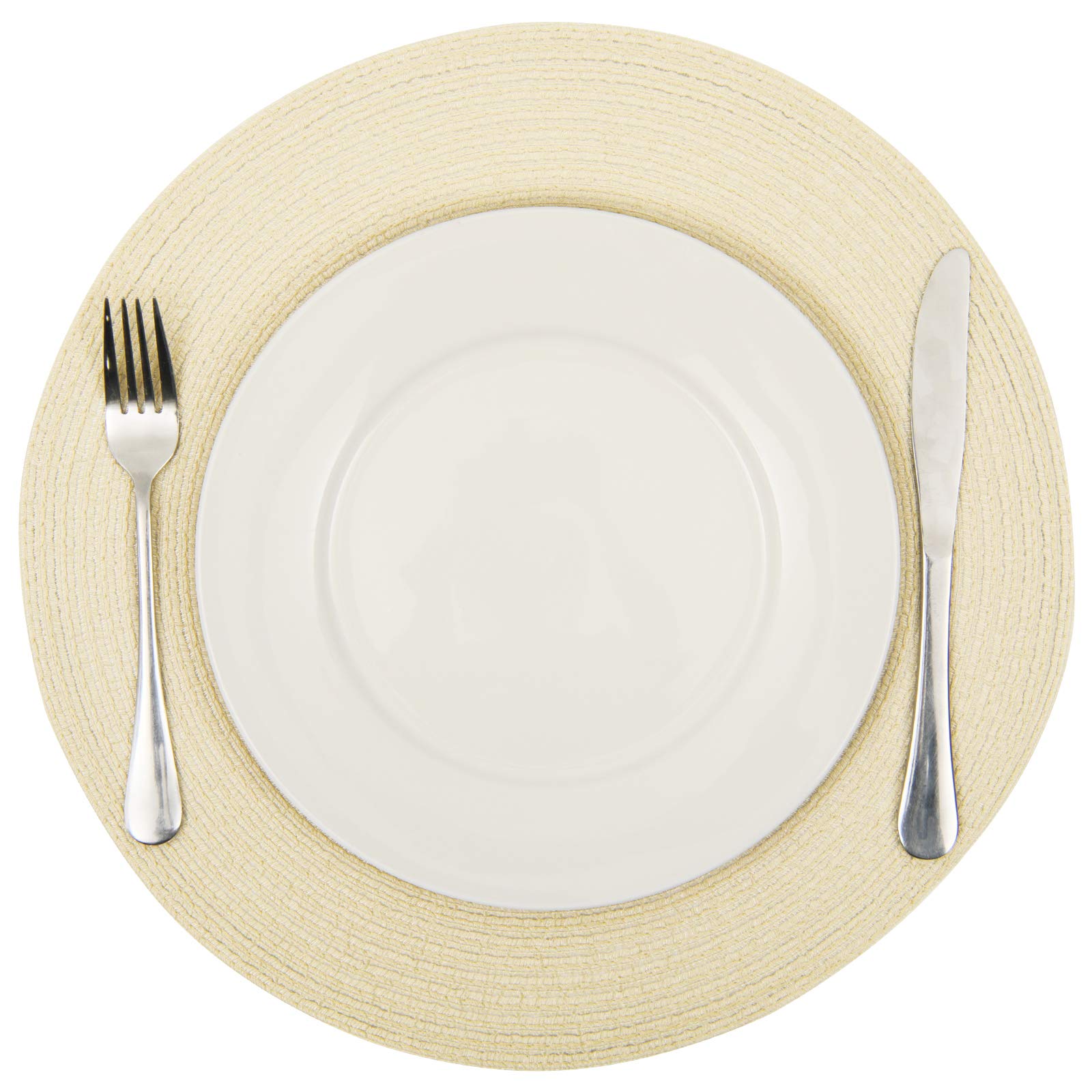 SHACOS Round Braided Placemats Set of 6 Round Table Mats for Dining Tables 15 inch (Cream, 6)