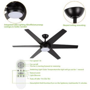 hykolity 52 inch Ceiling Fans with Integrated LED Lights and Remote Control, 6 Blades, 6 Speed, Dimmable, 3CCT, Quiet Reversible Motor, Indoor Modern Ceiling Fan - Black