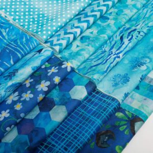 chuanshui 12 pcs 11.4 x 11.4 inches (29 x 29 cm) 100% cotton craft fabric bundle for patchwork 12 different pattern pre-cut quilting fabric square for diy craft sewing (blue pattern)