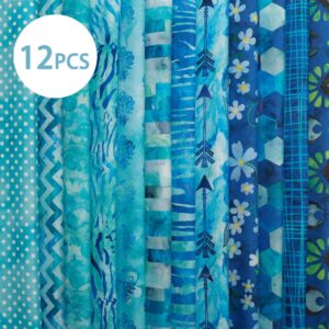 Chuanshui 12 PCS 11.4 x 11.4 inches (29 x 29 CM) 100% Cotton Craft Fabric Bundle for Patchwork 12 Different Pattern Pre-cut Quilting Fabric Square for DIY Craft Sewing (blue pattern)