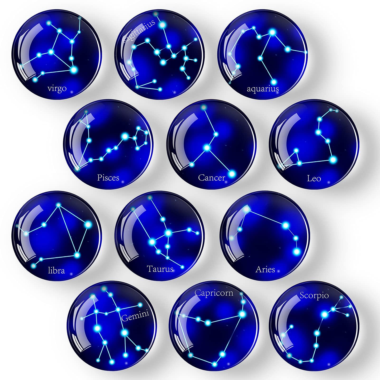 COSOW 12Pcs Glass Strong Magnetic Refrigerator Magnet Fridge Sticker - Round Constellation Glass Fridge Decoration, Office Whiteboard Magnet, Dishwasher Magnet, Cabinet Cute Locker Magnet…