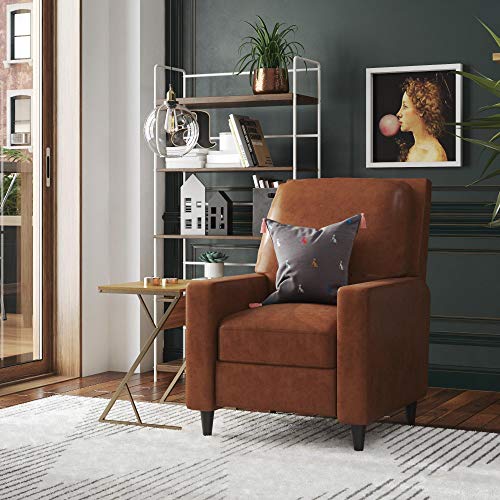 Novogratz Lana Pushback, Living Room Accent Chair, Camel Faux Leather Recliner (DA2025109N)