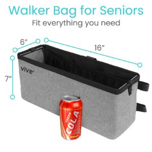 Vive Walker Basket Accessories Bag - Tray for Folding Walker with Water Cup Holder & Pockets - Universal Large Capacity Storage Container for Seniors, Elderly - Storage Mobility Aid Pouch (Gray)