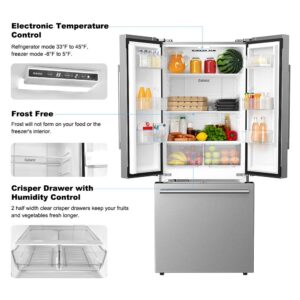 Galanz GLR16FS2K16 3 French Door Refrigerator with Bottom Freezer & Installed Ice Maker, 16 cu ft, Stainless Steel