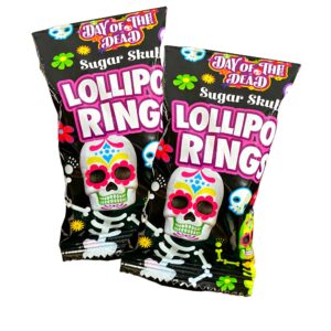 Halloween Day of the Dead Sugar Skull Lollipop Rings, Box of 18 Pack of 3