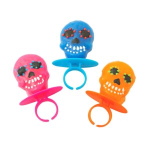 Halloween Day of the Dead Sugar Skull Lollipop Rings, Box of 18 Pack of 3