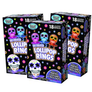 Halloween Day of the Dead Sugar Skull Lollipop Rings, Box of 18 Pack of 3