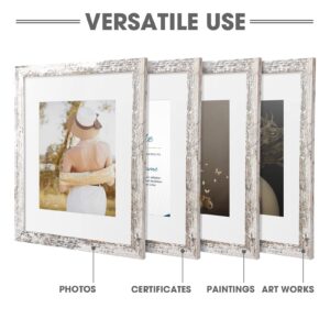 TWING Rustic Picture Frames 11x14 Set of 6, Distressed White Composite Wood Large Gallery Wall Frame Set Display Photos 8x10 with Mat or 11x14 without Mat Wall Mounting, Ideal Valentine Gifts for