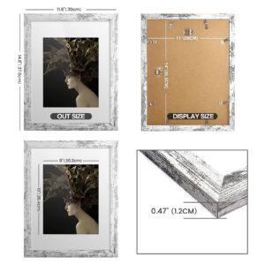 TWING Rustic Picture Frames 11x14 Set of 6, Distressed White Composite Wood Large Gallery Wall Frame Set Display Photos 8x10 with Mat or 11x14 without Mat Wall Mounting, Ideal Valentine Gifts for