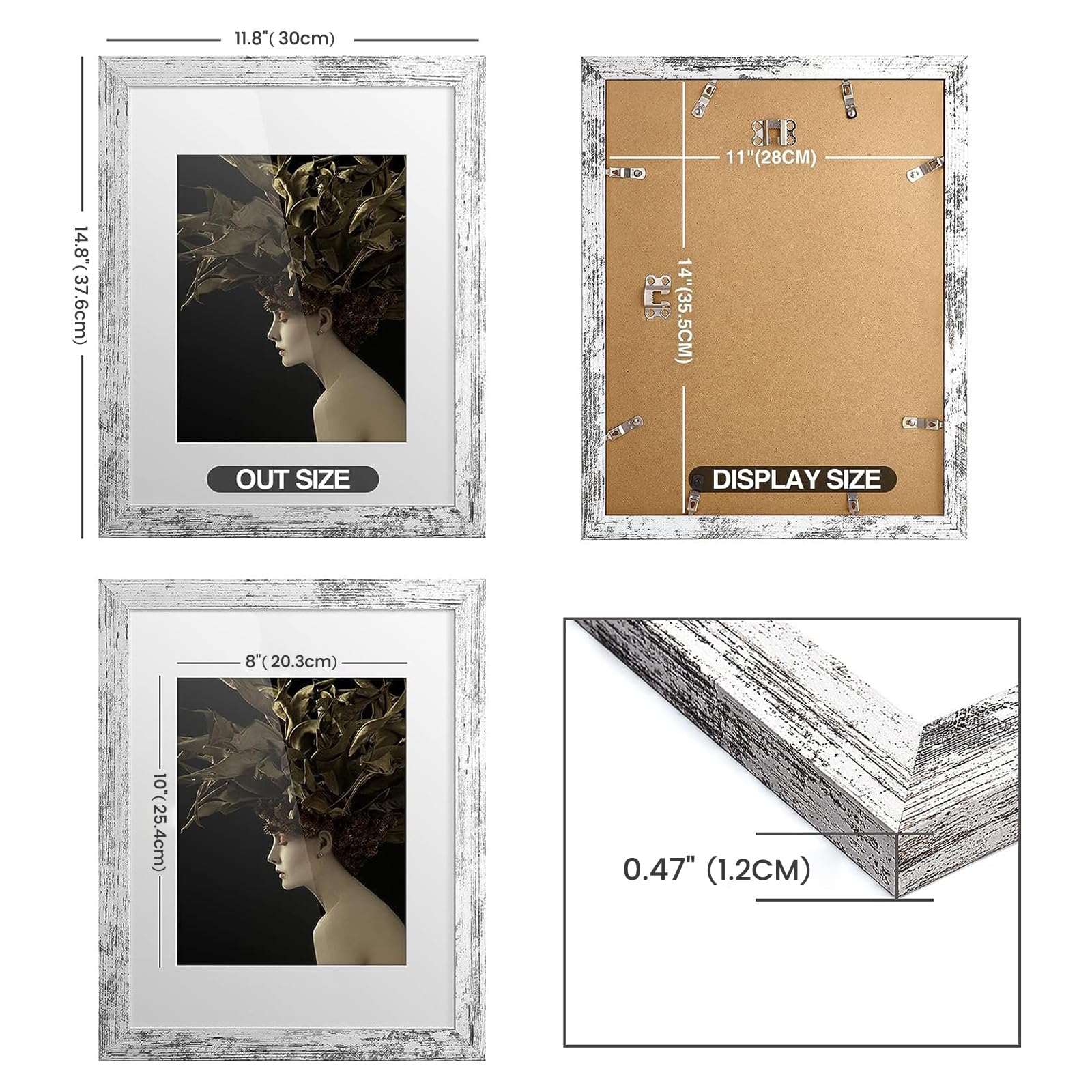 TWING Rustic Picture Frames 11x14 Set of 6, Distressed White Composite Wood Large Gallery Wall Frame Set Display Photos 8x10 with Mat or 11x14 without Mat Wall Mounting, Ideal Valentine Gifts for