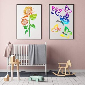 8 Pieces Sunflower Butterflies Painting Stencils for Painting on Wood Flower Butterfly Stencil Kit for Painting on Wall Canvas You are My Sunshine Reusable Plastic Template for Door Home Decoration