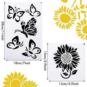 8 Pieces Sunflower Butterflies Painting Stencils for Painting on Wood Flower Butterfly Stencil Kit for Painting on Wall Canvas You are My Sunshine Reusable Plastic Template for Door Home Decoration