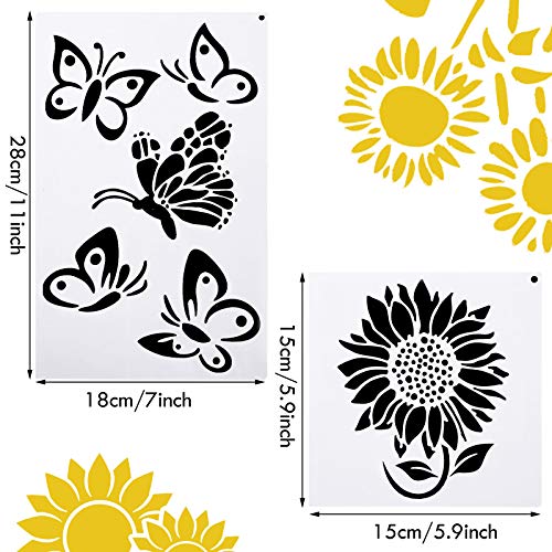 8 Pieces Sunflower Butterflies Painting Stencils for Painting on Wood Flower Butterfly Stencil Kit for Painting on Wall Canvas You are My Sunshine Reusable Plastic Template for Door Home Decoration