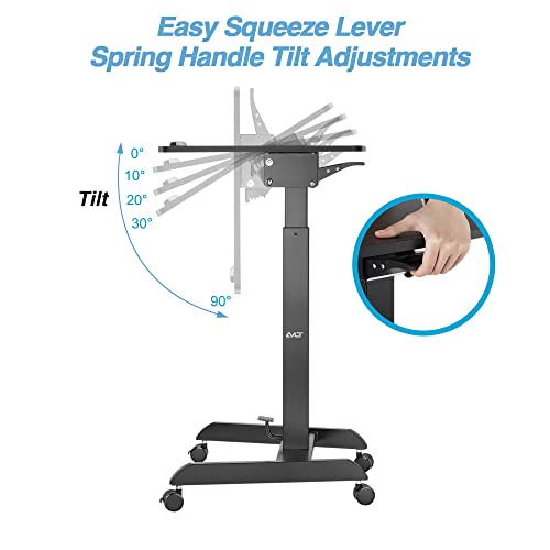 AVLT 47" Height Adjustable Mobile Workstation with Tilting Desk (3 ft 11 inches) - Foot Pedal Pneumatic Standing Desk Cart - Mobile Laptop Cart - Mobile Black Cart with Brake Casters