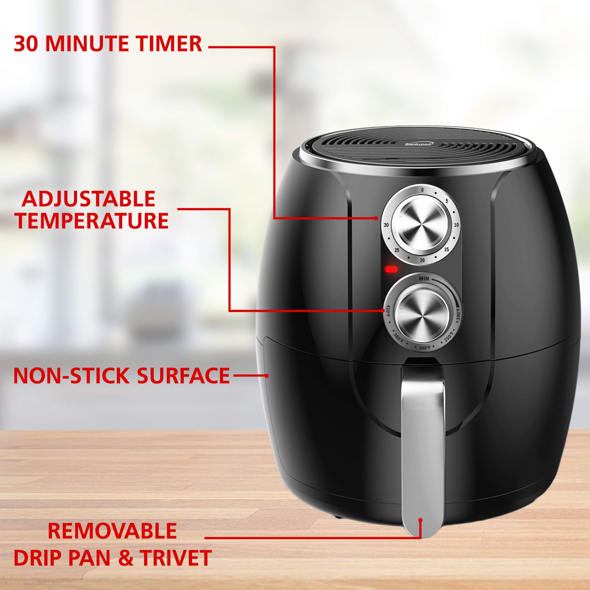 Brentwood 3.2-Quart Small Electric Air Fryer, Timer & Temp. Control (black, silver) (AF-300BK)