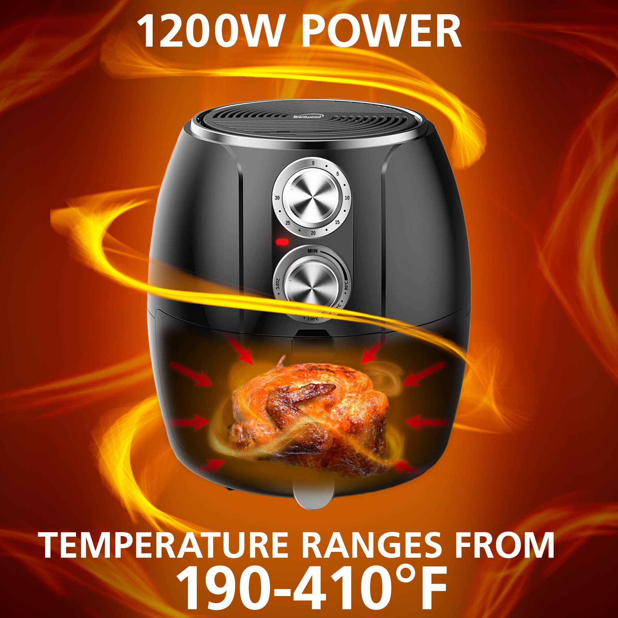 Brentwood 3.2-Quart Small Electric Air Fryer, Timer & Temp. Control (black, silver) (AF-300BK)