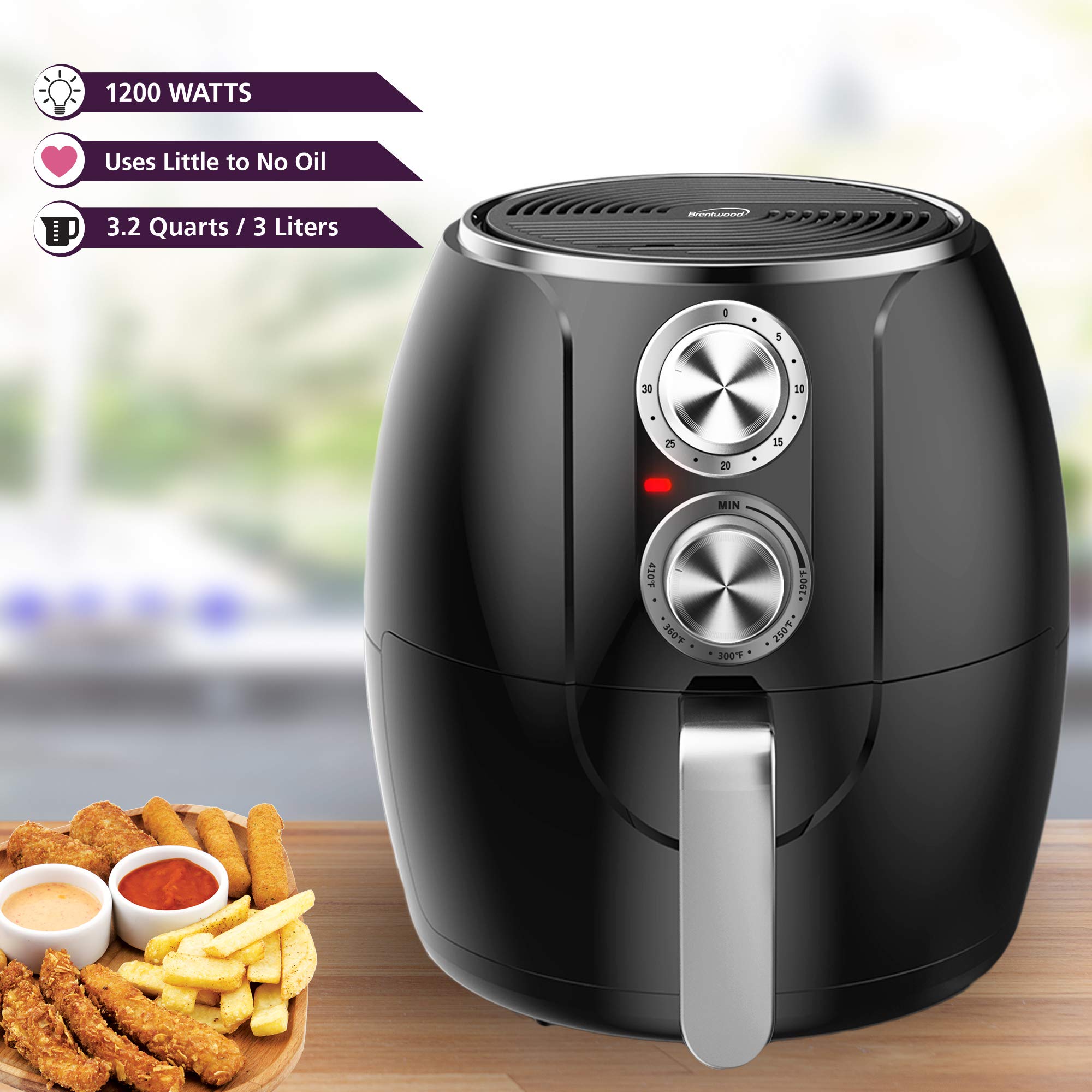 Brentwood 3.2-Quart Small Electric Air Fryer, Timer & Temp. Control (black, silver) (AF-300BK)