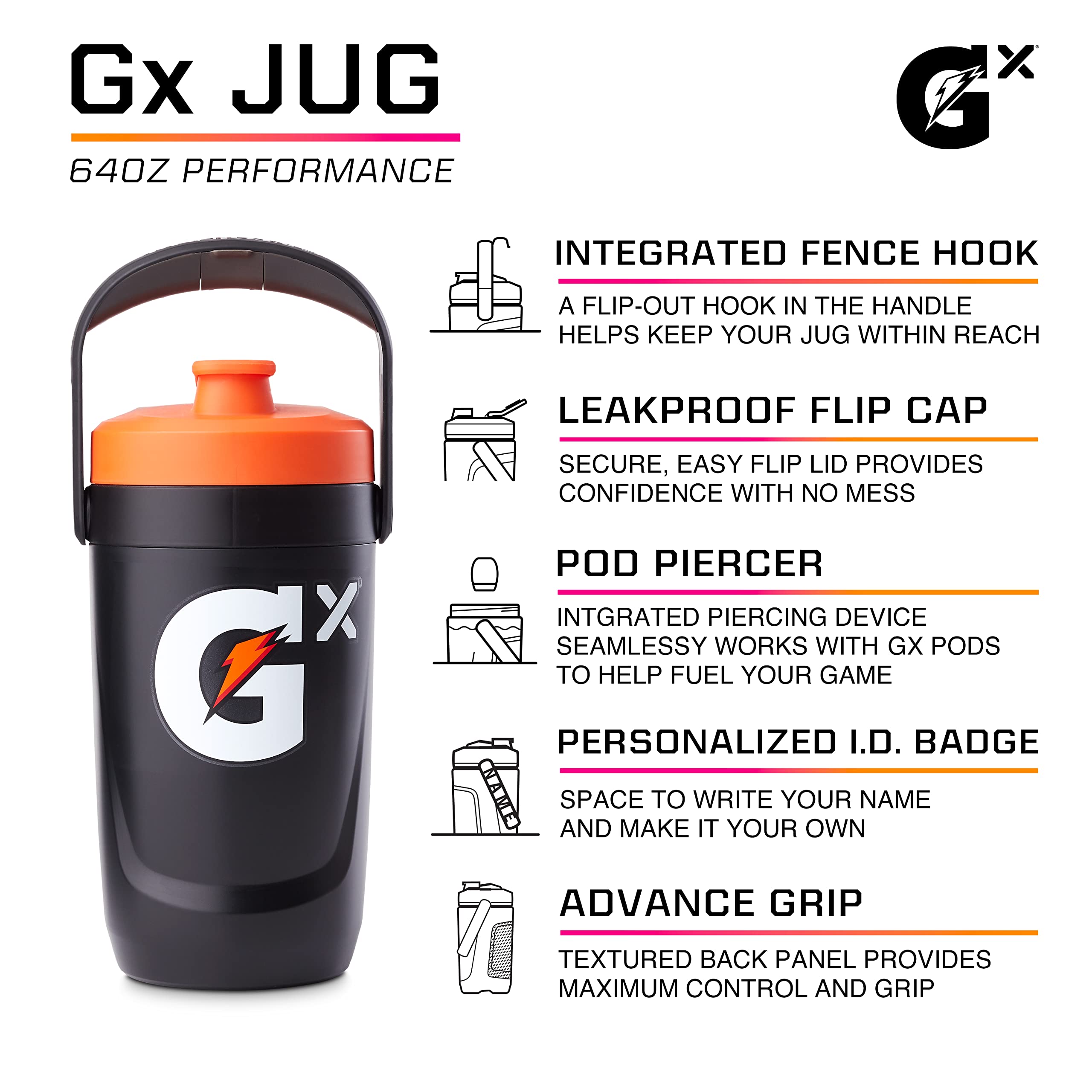 Gatorade Gx Performance Jug, Vented Bottle, 64oz