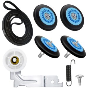 dryer repair kit fit for samsung dv42h5000ew/a3 dv45h7000ew/a2 dv48h7400ew/a2 dv42h5200ep/a3 dv40j3000ew/a2, includes dc97-16782a samsung dryer roller, 6602-001655 dryer belt, dc93-00634a idler pulley