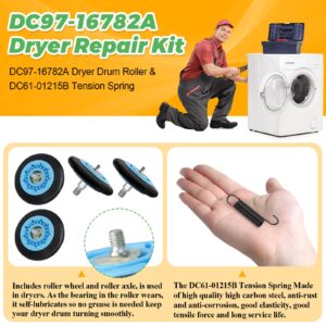 Dryer Repair Kit Fit for Samsung DV42H5000EW/A3 DV45H7000EW/A2 DV48H7400EW/A2 DV42H5200EP/A3 DV40J3000EW/A2, Includes DC97-16782A Samsung Dryer Roller, 6602-001655 Dryer Belt, DC93-00634A Idler Pulley