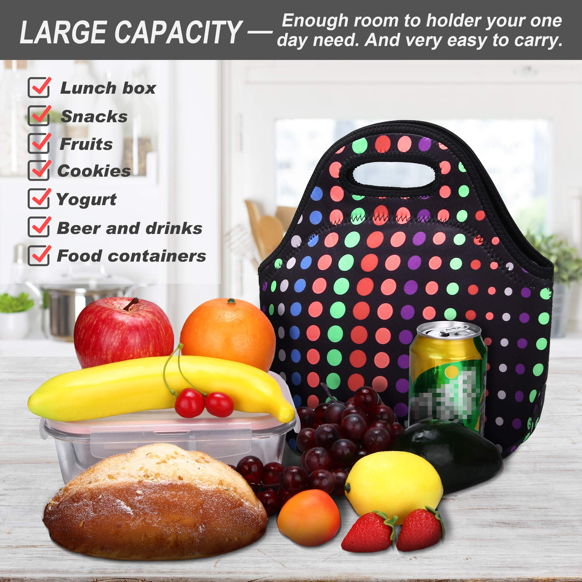 Neoprene Lunch Bag for Women Insulated Lunch Tote Bags Washable Lunch Container Box for Work Picnic Lightweight Meal Prep Bags for Men