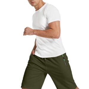 YTD Men's Shorts Casual Classic Fit Drawstring Summer Beach Shorts with Elastic Waist and Pockets 3XL Army Green