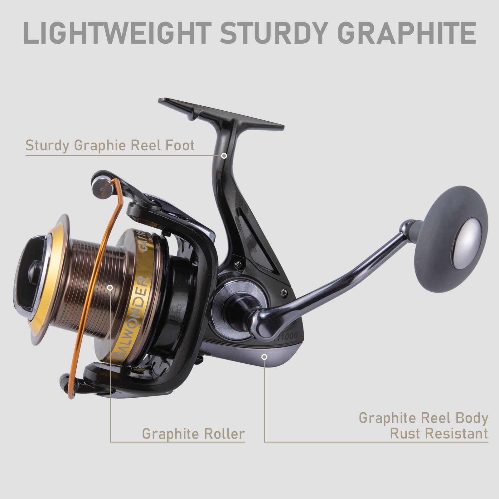 Alwonder Saltwater 10000 Spinning Reel for Surf Casting, 11+1 Stainless BB, 31 LB Drag, Graphite Body Long Casting Big Game Aluminum Spool Ocean Fishing Reel