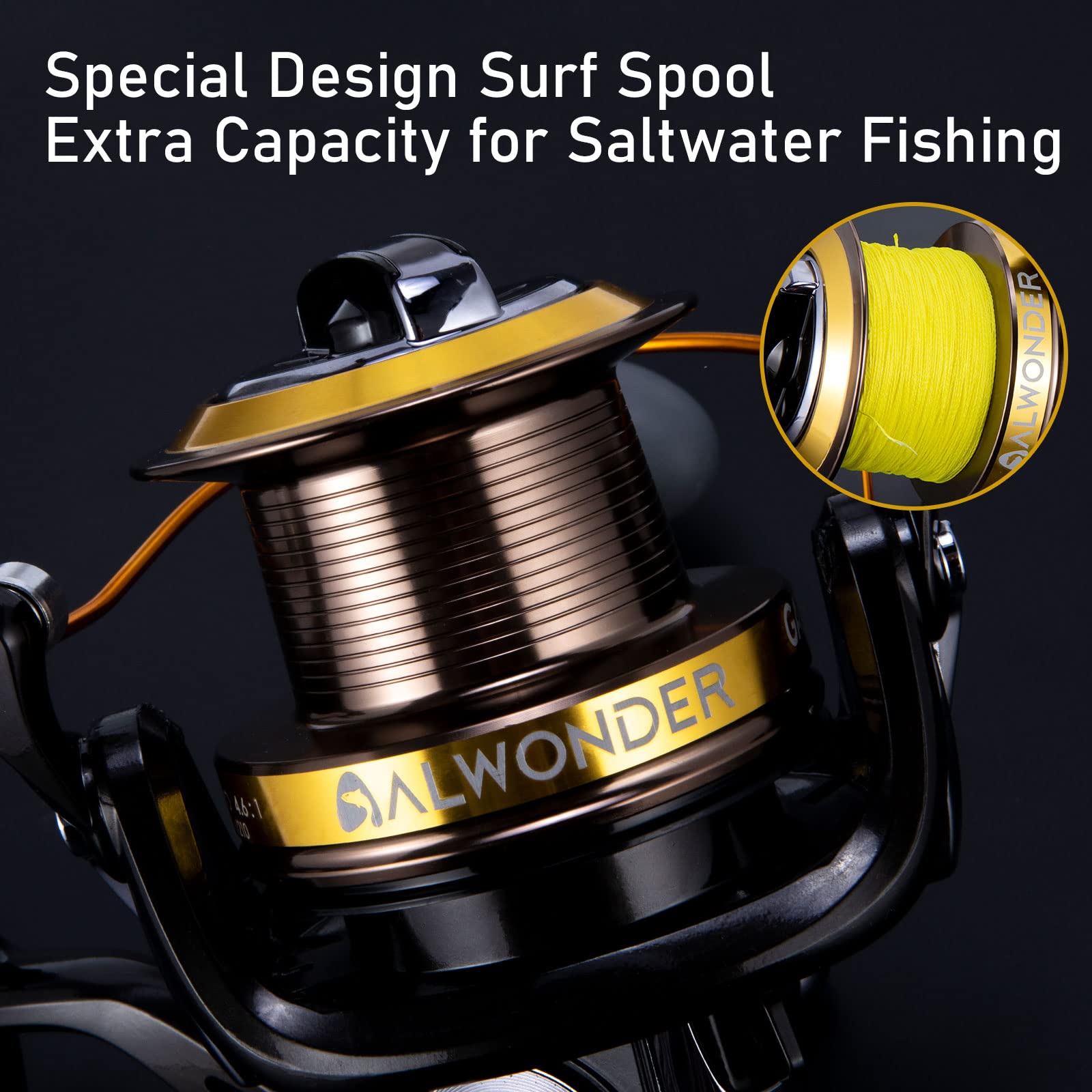 Alwonder Saltwater 10000 Spinning Reel for Surf Casting, 11+1 Stainless BB, 31 LB Drag, Graphite Body Long Casting Big Game Aluminum Spool Ocean Fishing Reel