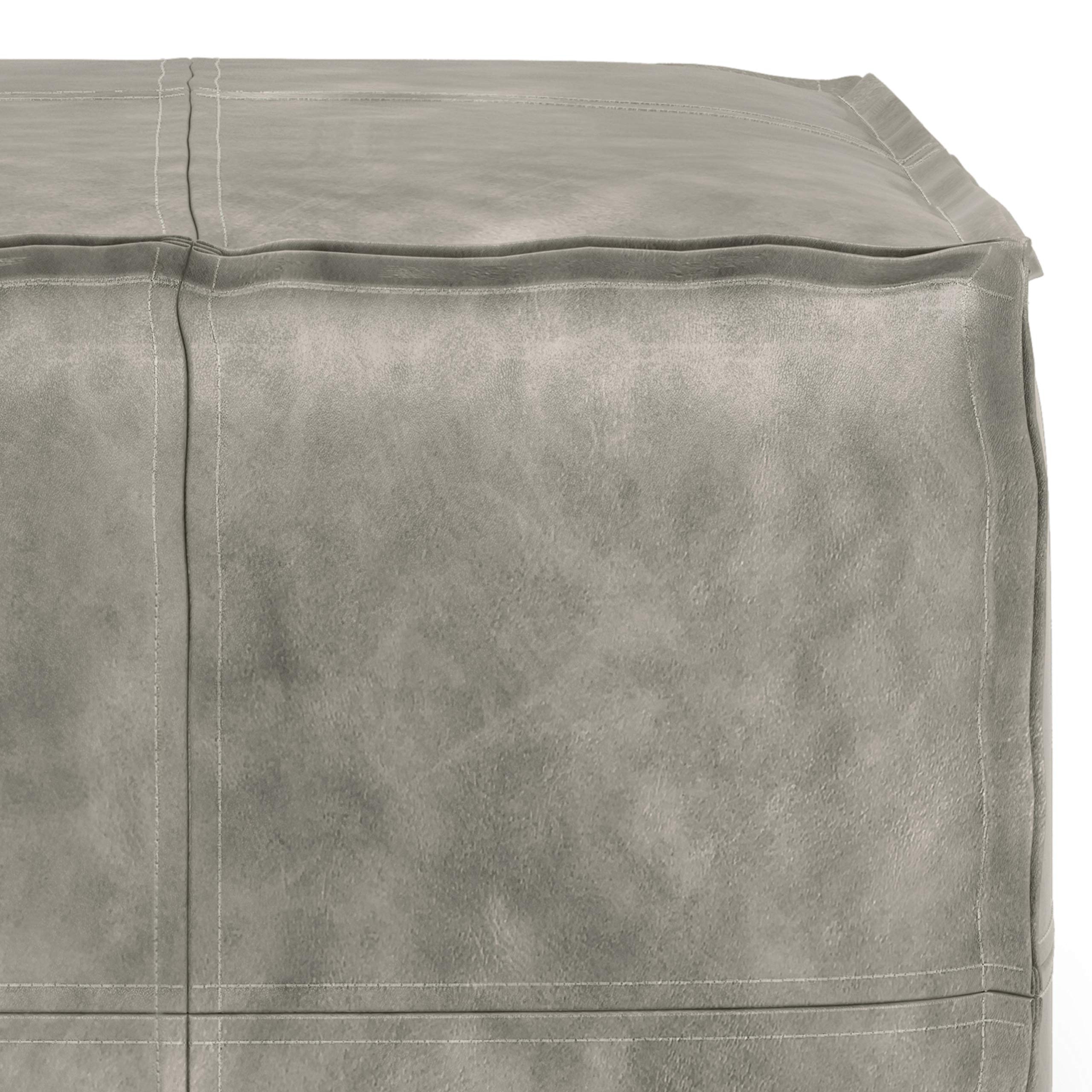 SIMPLIHOME Brody Square Pouf, Footstool, Upholstered in Distressed Grey Faux Leather, for the Living Room, Bedroom and Kids Room, Transitional, Boho