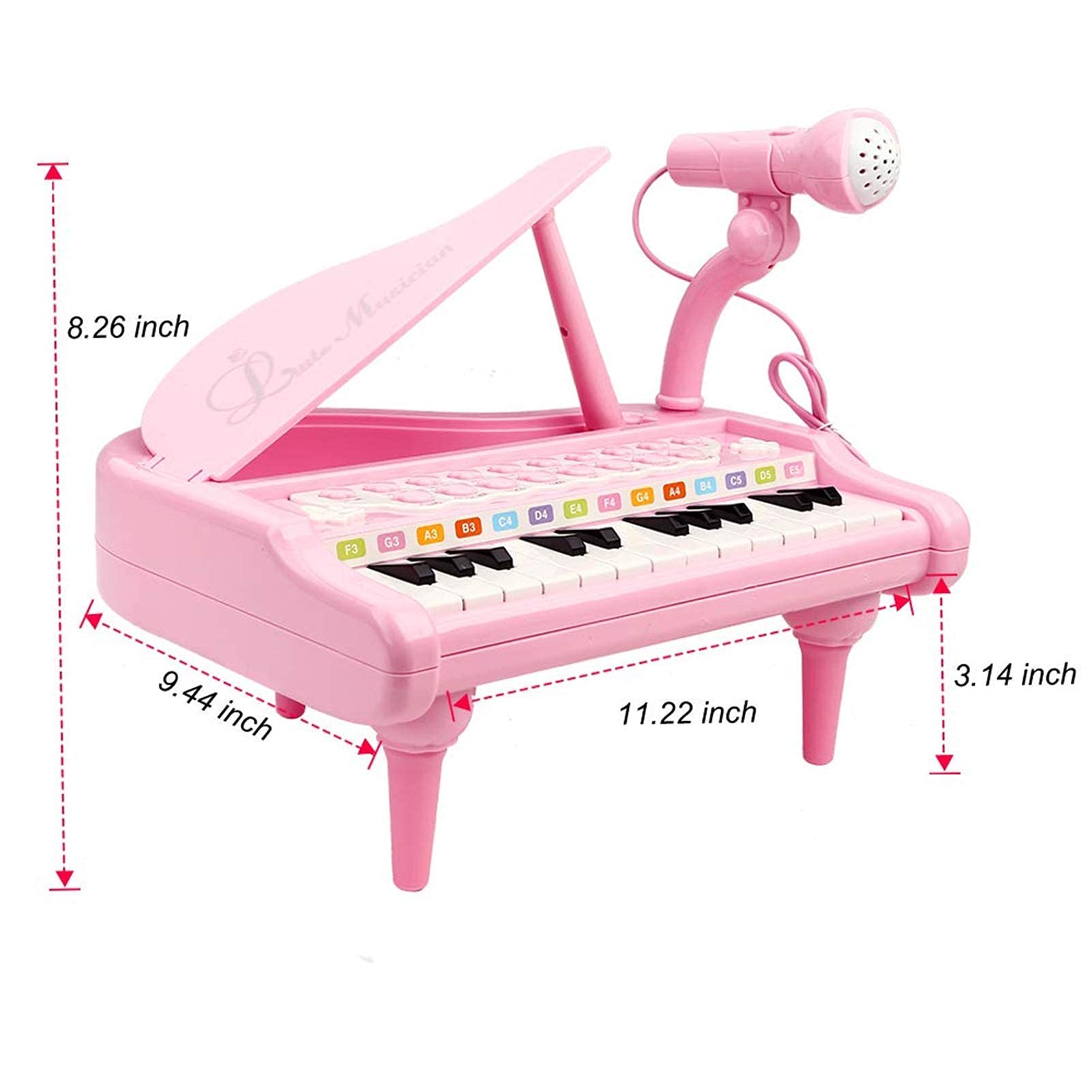 Love&Mini Pink Piano Toys for 1+Years Old Girls First Birthday Gifts Toddler Piano Music Toy Instruments with 24 Keys and Microphone