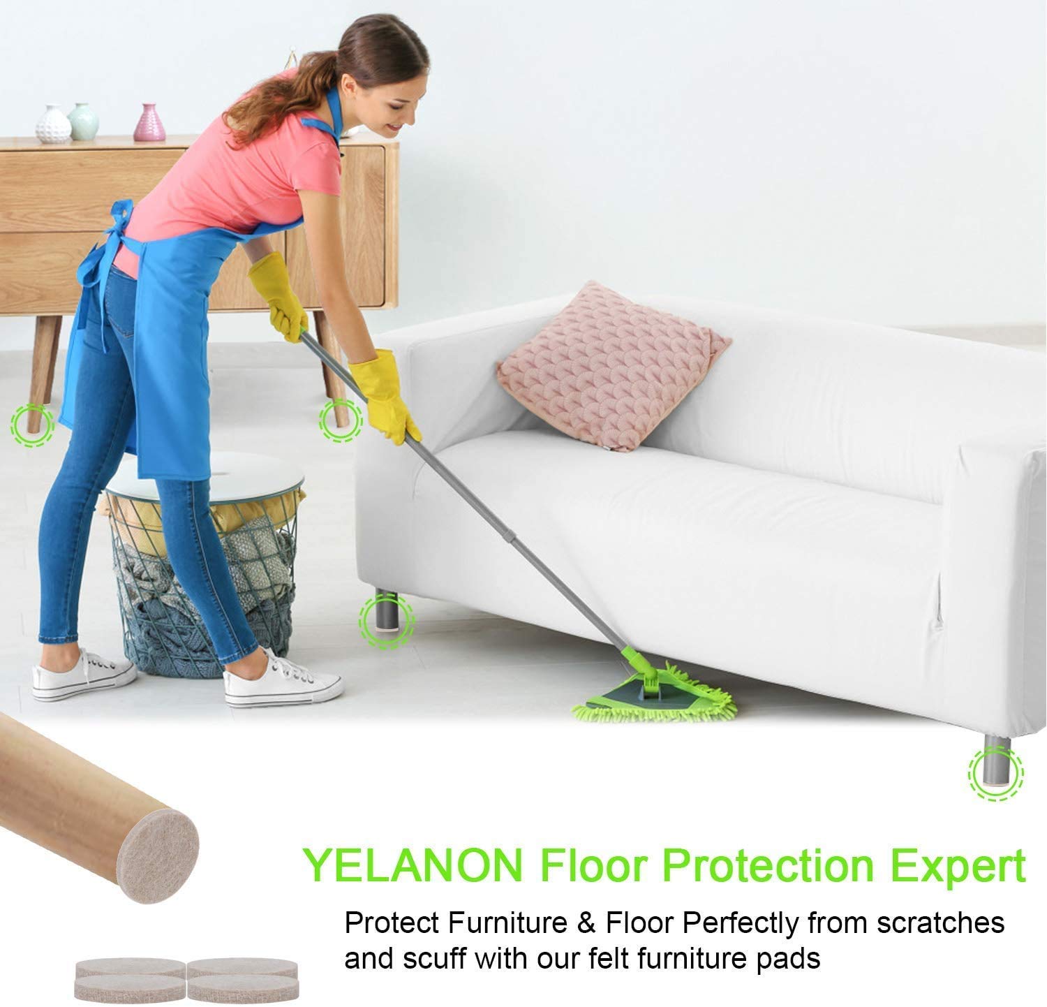 Yelanon Felt Furniture Pads - 216 Pcs Furniture Pads Hardwoods Floors Self Adhesive, Cuttable Felt Chair Pads, Anti Scratch Floor Protectors for Furniture Feet Chair Legs, Beige & Black