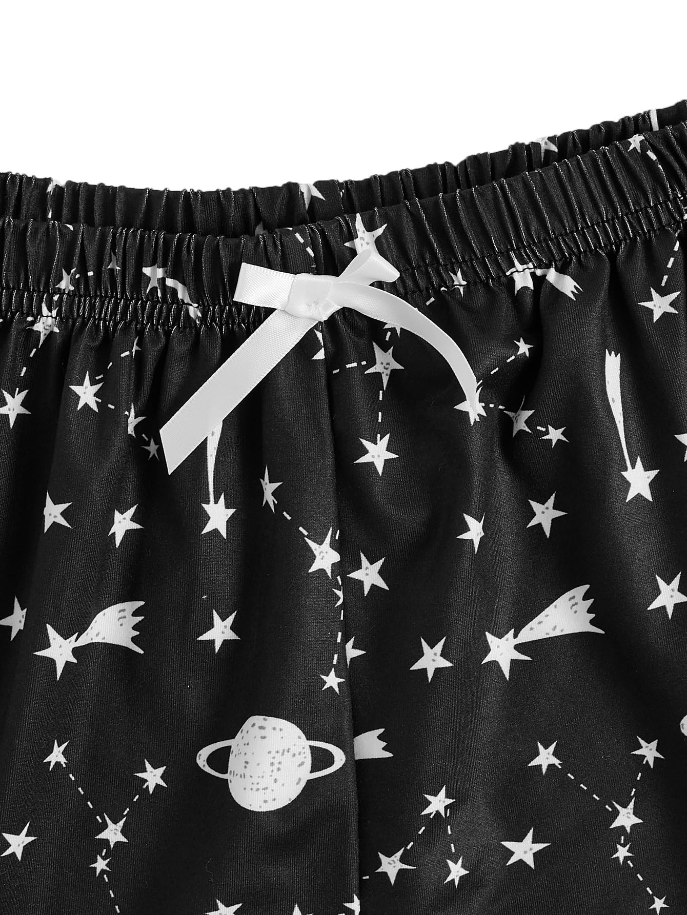 SOLY HUX Women's Cartoon Print Lettuce Trim Cami Top and Shorts Cute Pajama Set Sleepwear Black Star Moon M