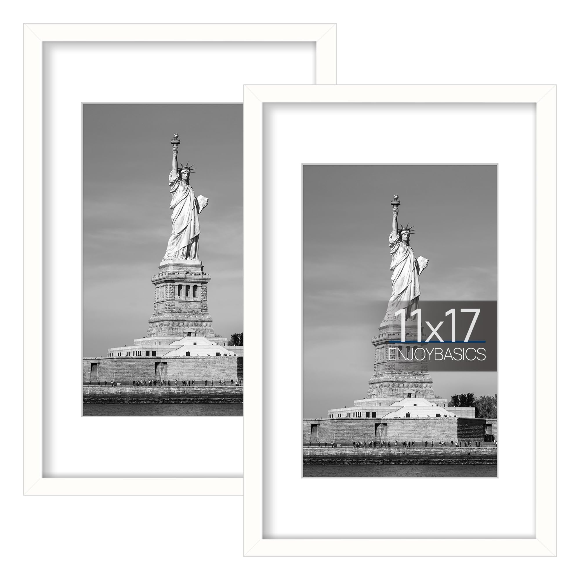 ENJOYBASICS 11x17 Picture Frame, Display Poster 8x12 with Mat or 11 x 17 Without Mat, Wall Gallery Photo Frames, White, 2 Pack