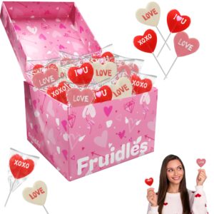 fruidles valentine's day lollipop sucker, red lips, be mine & love you heart suckers, individually wrapped (24-pack)