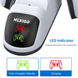 NexiGo Enhanced PS5 Controller Charger, Dual Charing Station with LED Indicator, High Speed, Fast Charging Dock for Playstation 5 DualSense Controller, White